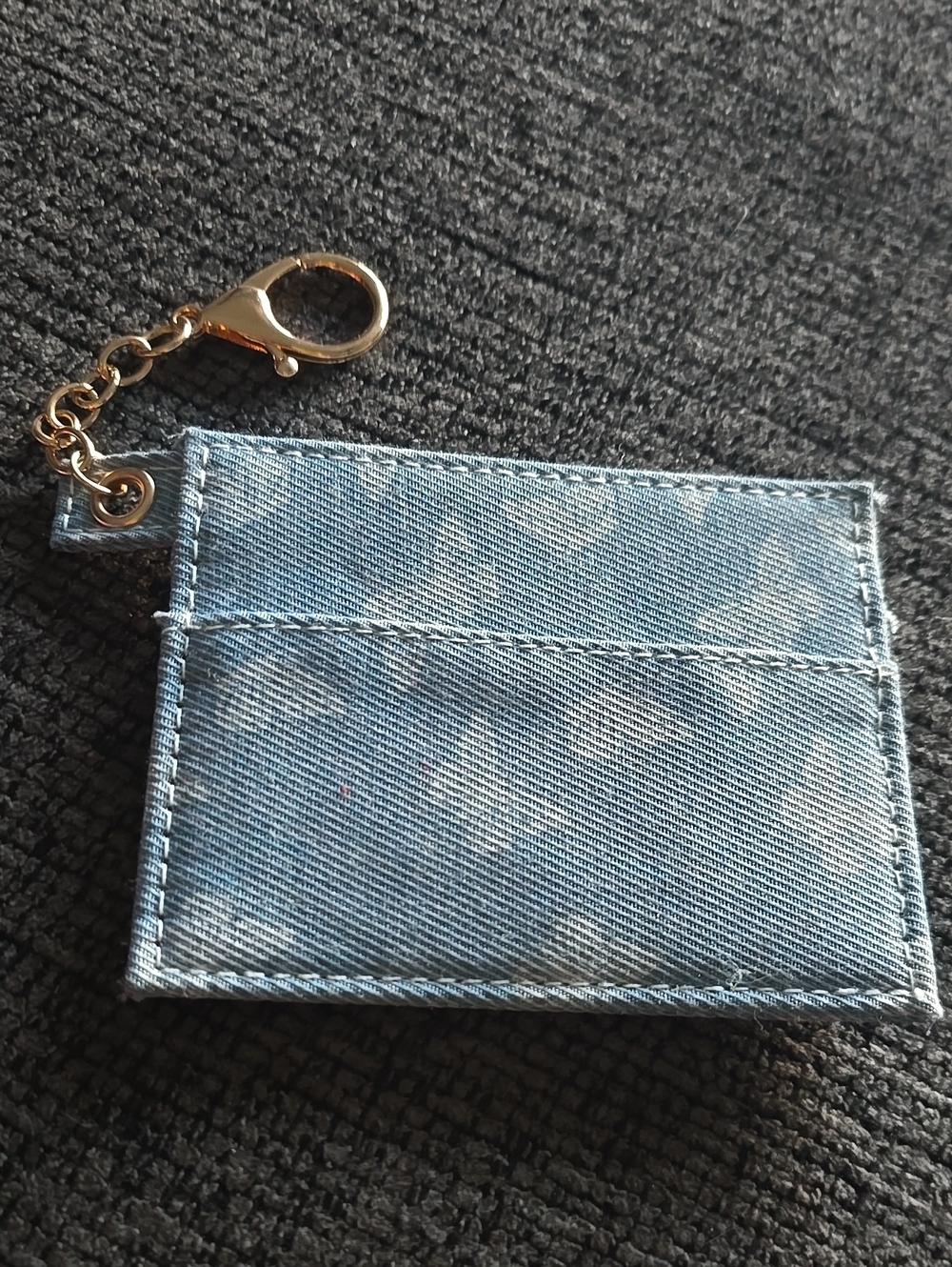 Denim Card Holder Key Chain in Light Blue with White Spots